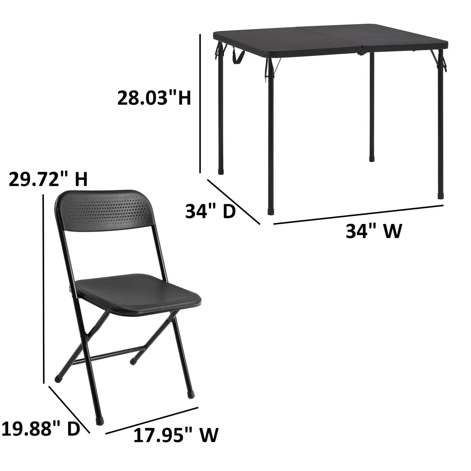 US  5 Piece Resin Card Folding Table and Four Folding Chairs Set, Black