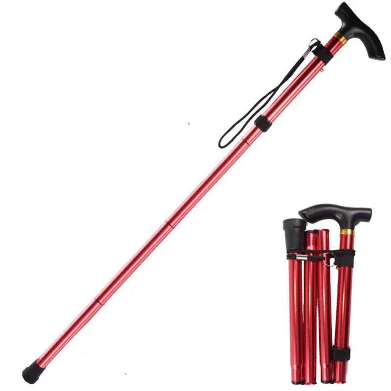 Multifunction Walking Stick Trekking Poles Telescopic Fold Crutches Hiking Stick Crutch Elderly Metal Stick Walking Cane Outdoor