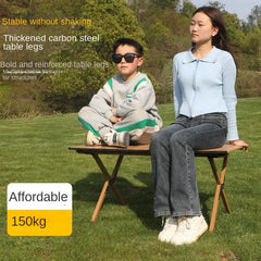 Outdoor Camping Table Wood Folding Grain Carbon Steel Egg Roll Portable Beach Table Camping Chair Tourist Plate Table