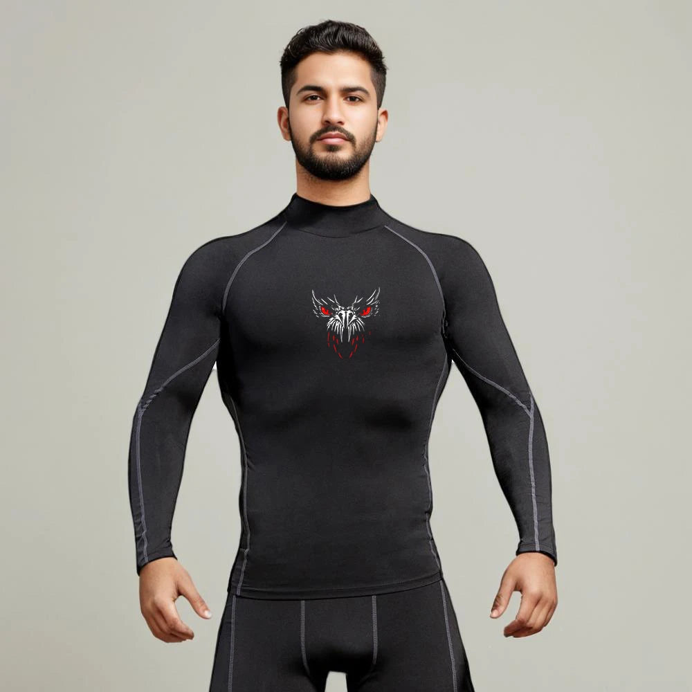 Compression Shirt Men Running T Shirt Gym Sports Top Quick Dry Breathable High Neck Undershirts Fitness Bodybuilding Clothing