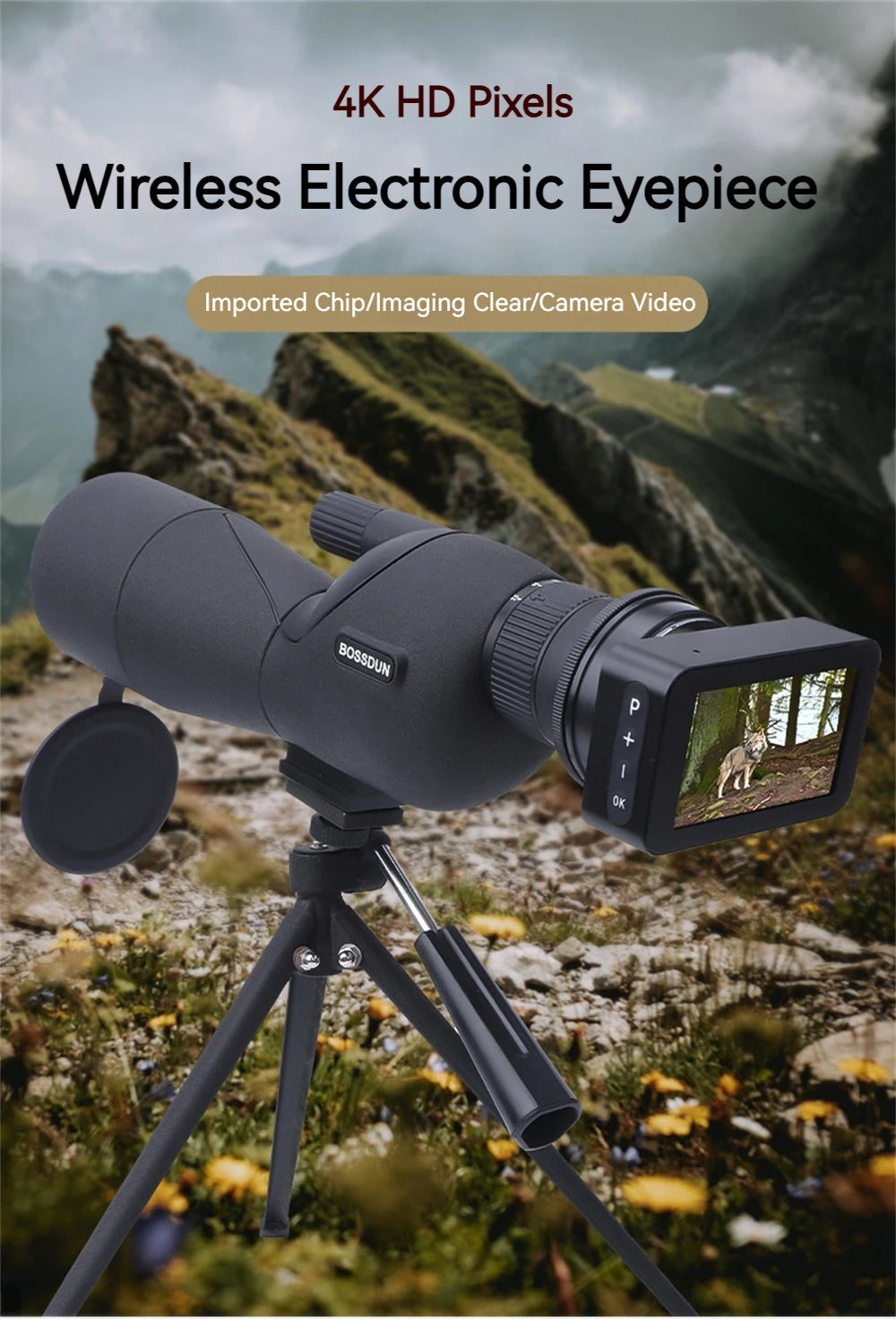 4K HD Digital Telescope Eyepiece Low Light Night Vision for Monocular Binocular Telescope Spotting Scope with 3 inch Screen