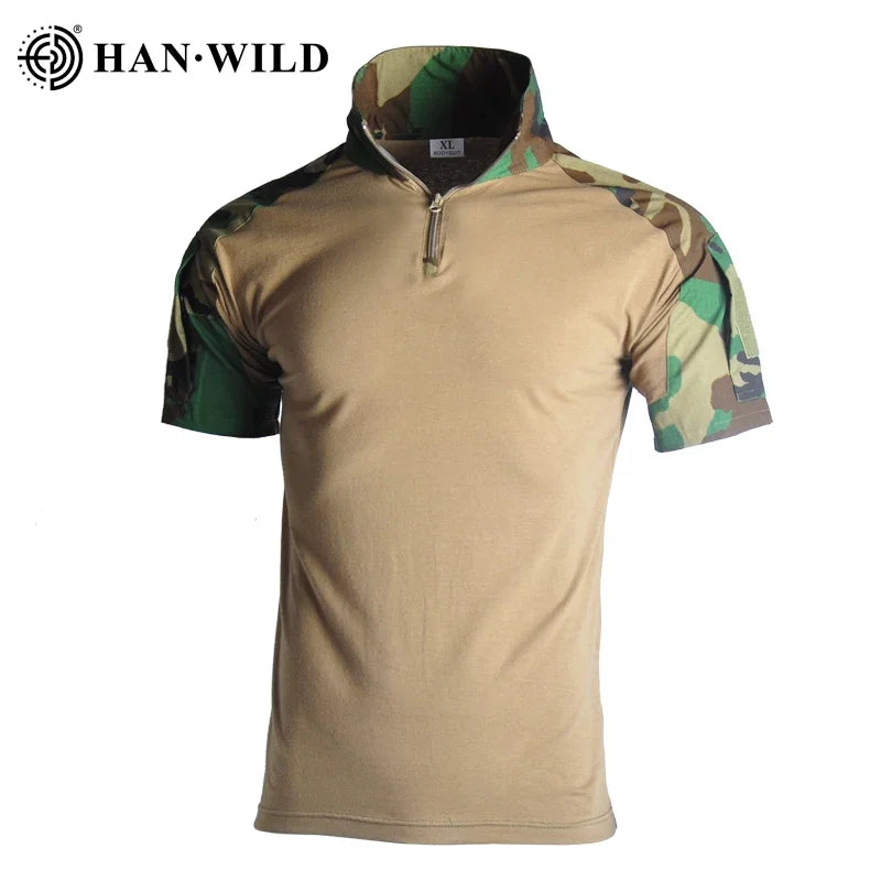 HAN WILD Camouflage Tees Men Tactical Shirt Cotton Climbing Shirts Combat T-Shirt Airsoft Paintball Camping Hunting Clothing