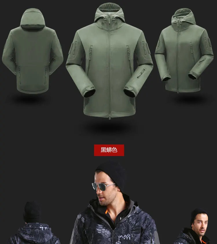 New Soft Shell Winter Plush Thickened Outdoor Fishing Waterproof Windproof Cutting Wear-resistant Hooded Jacket and Pants