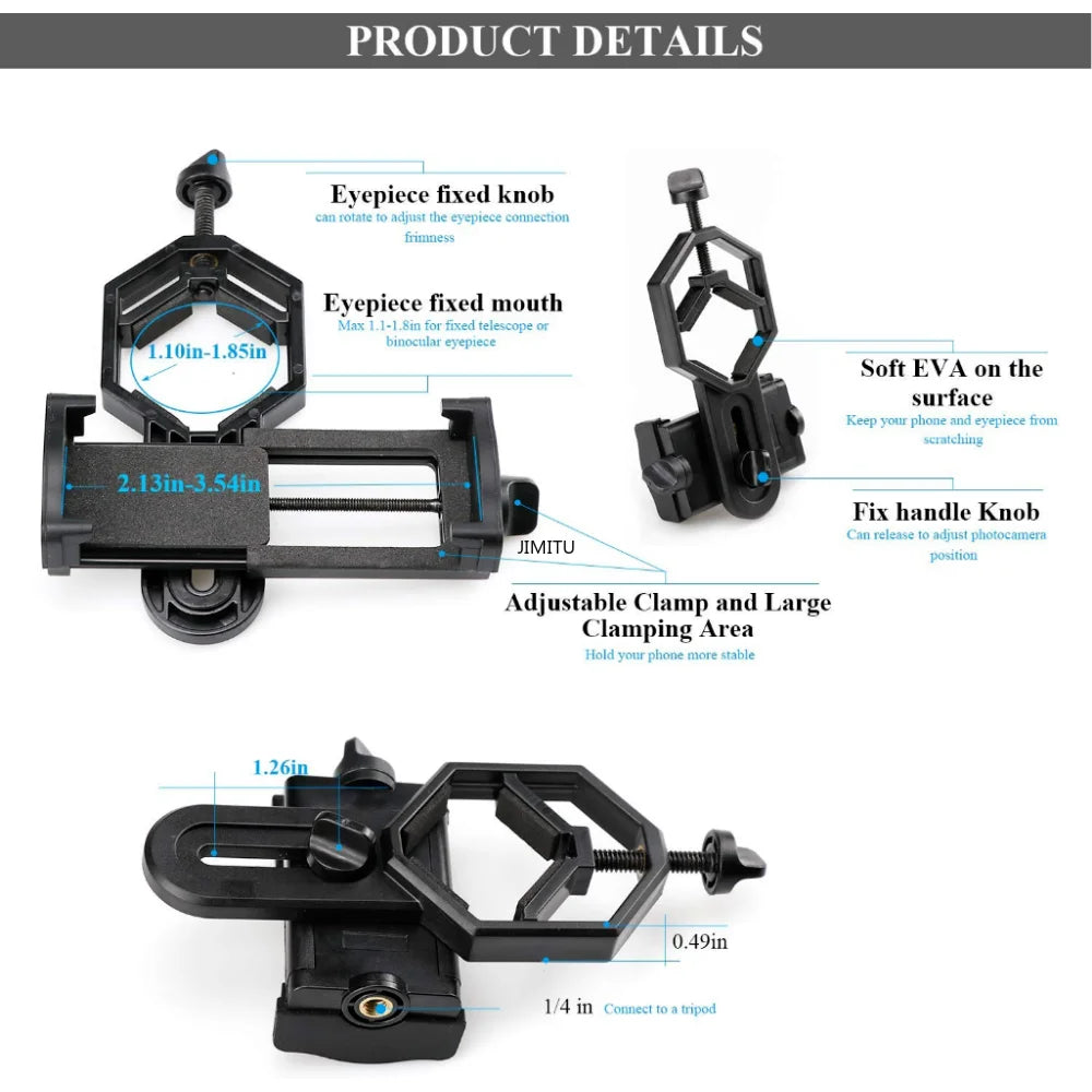 Universal Cell Phone Adapter Clip Mount Binocular Monocular Spotting Scope Telescope Phone Holder Support Eyepiece