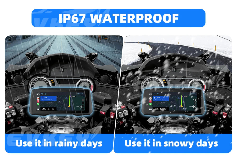 EVKEY New 7inch Motorcycle Navigation Wireless CarPlay Android Auto Airplay Display Screen Portable Motorcycle Monitor