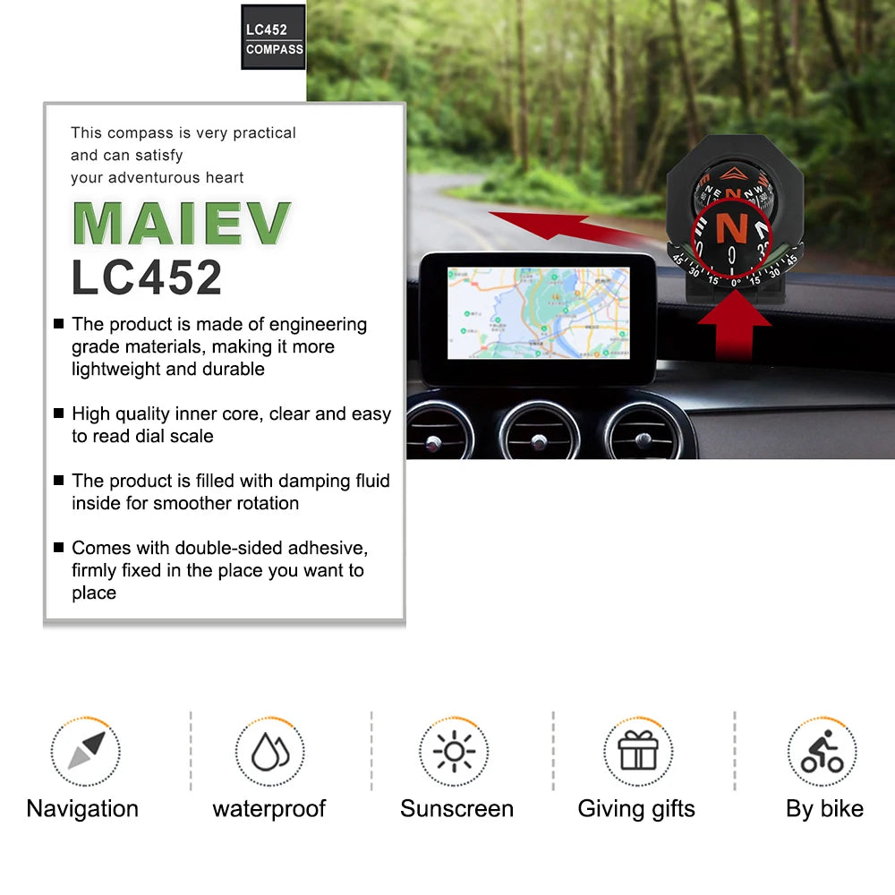 Car Dashboard Compass With Slope Meter 2-In-1 Foldable High Precision Navigation Car Mount Compass Ball Compass for Vehicle Boat