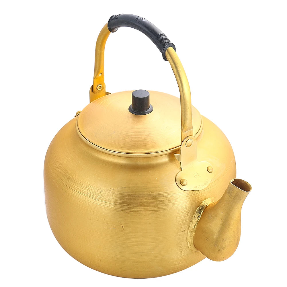 6L Gold Aluminum Kettle Large Capacity Teapot Gas Stove Outdoor Camping Coffee Water Kettle Pot with Handle Picnic Tableware