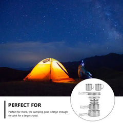 8PCS/SET Camping Cookware Kit Portable Lightweight Stainless Steel Cooking Pot Pan Set W/ Plates Cups for Outdoor Picnic Hiking