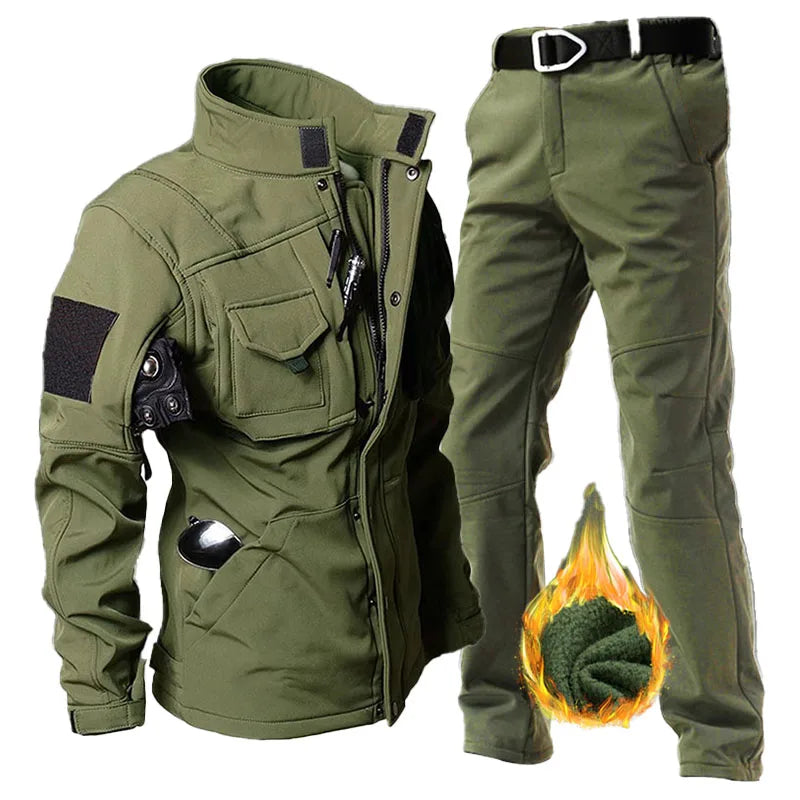 Military Fleece Warm Sets Men Shark Skin Soft Shell Tactical Jacket+Army Cargo Pant 2 Pcs Suits Outdoor Windproof Waterproof Set