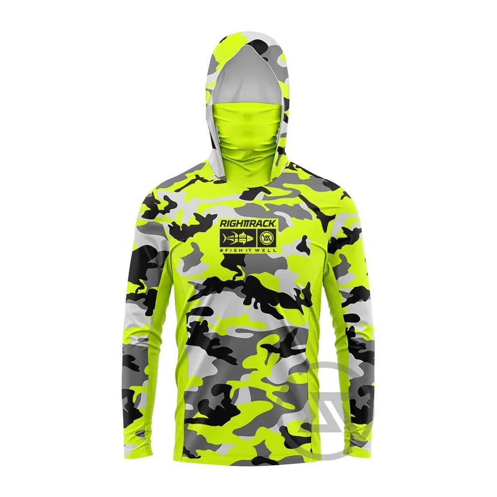 Hot RT Mask Hoodies Fishing Clothing UPF50  UV Fluor Camo Hunting Climbing Camping Hiking Breathable Angling Apparel