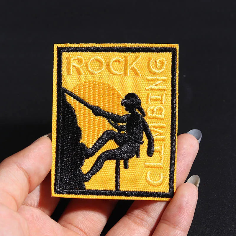 Extreme Sports ROCK CLIMBING Size:7.5*5.5CM Patches Applique Iron On Clothes Rock climbing Badges Clothing accessories