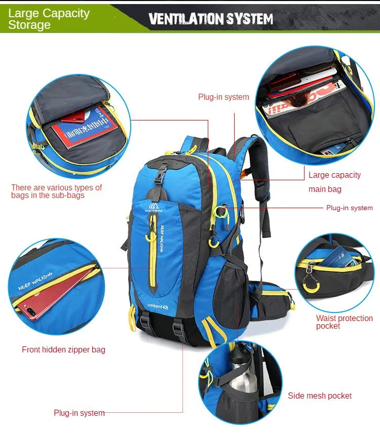 2023 Waterproof Climbing Backpacks Rucksack 40LOutdoor Sports Bag Travel Backpack Camping Hiking Backpack Women Trekking Bag Men