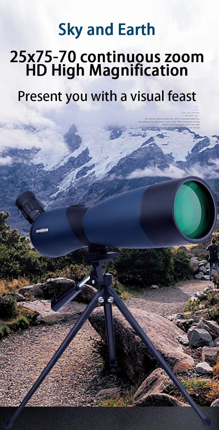 25-75x70 Zoom Spotting Scope HD Monocular High Magnification Waterproof Telescope W/Table Tripod For Birding Hunting Traveling