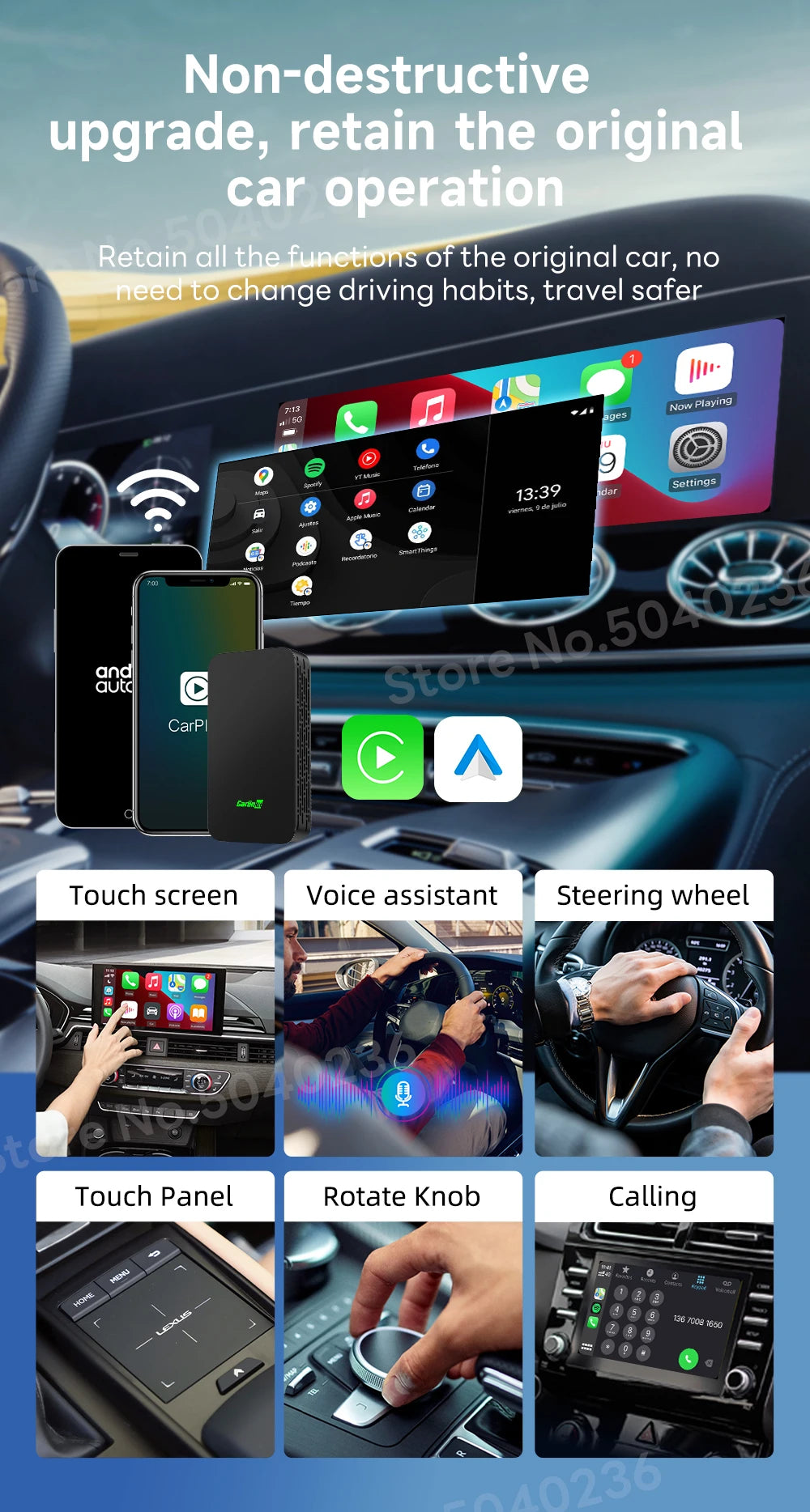 CarlinKit 5.0 Wireless Android Auto CarPlay AIBox Wireless Adapter Spotify Waze Car Navigation Box WiFi BT Wireless Auto Connect