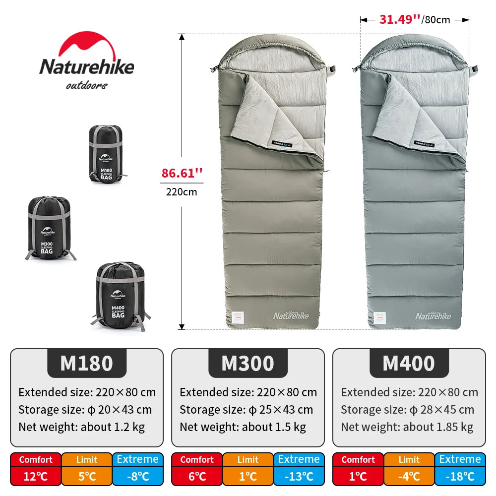 Naturehike Sleeping Bag M180 Lightweight Sleeping Bag M300 Double Camping Sleeping Bag M400 Machine Washable Winter Sleeping Bag