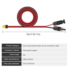 12AWG Connector Wire XT60 Female Adapter to Solar Panel Connection Charging Cable For Portable Power Station Solar Generator