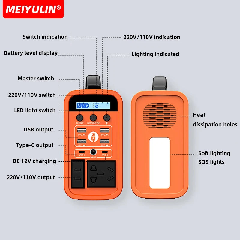 400W Portable Power Station 220V/110V AC Solar Generator Outdoor Emergency Mobile 60000mAh LiFePO4 External Battery For Camping