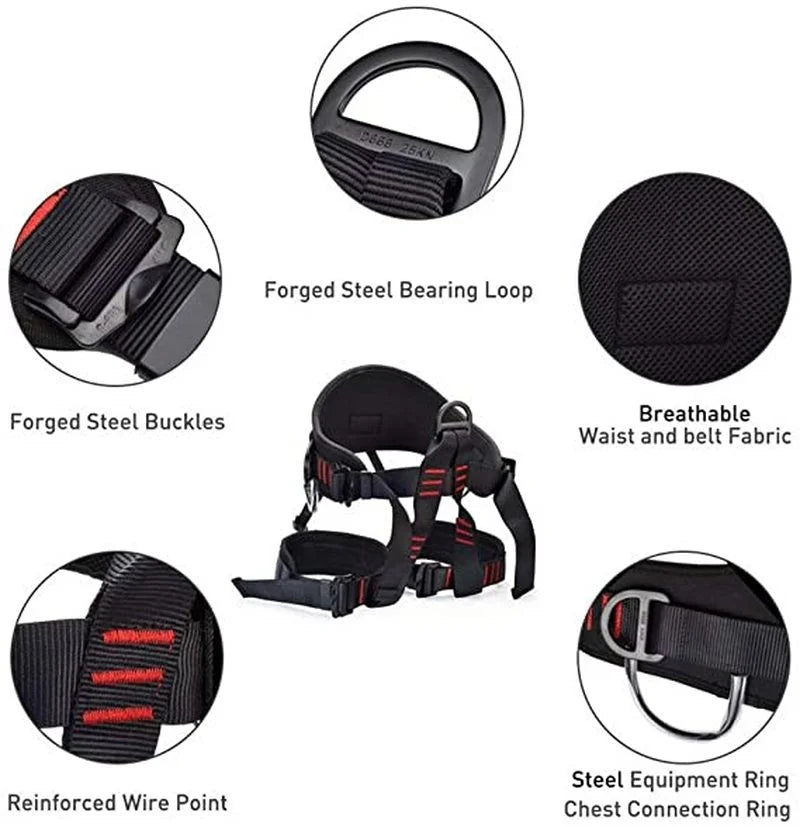 Climbing Equipment Rescue Safety Belt Professional Half-length Adjustable Harness Waist Support Outdoor Cave Climbing Harness