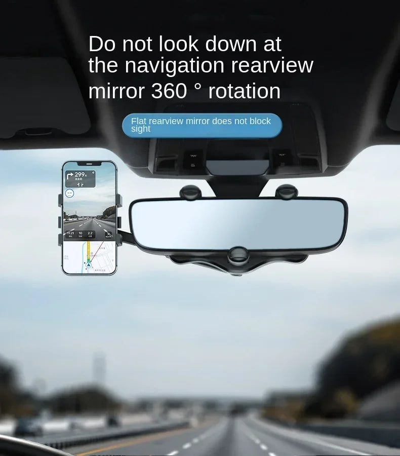 Rearview Mirror Phone Holder Car 360 Rotation Phone Mount Stable Gripper Smartphone Navigation Bracket For iPhone Samsung Xiaomi