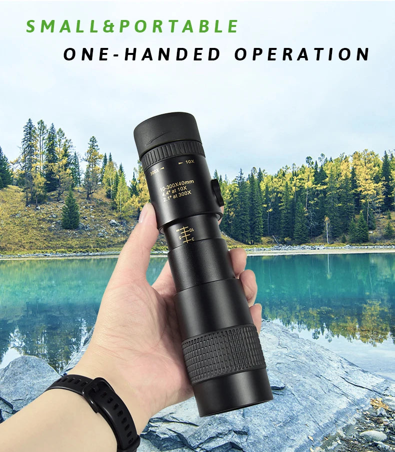 Zoom Monocular Telescope  High Power 10-300x40mm HD Upgrade Portable with Tripod&Phone Holder for Bird Watching Hunting Camping