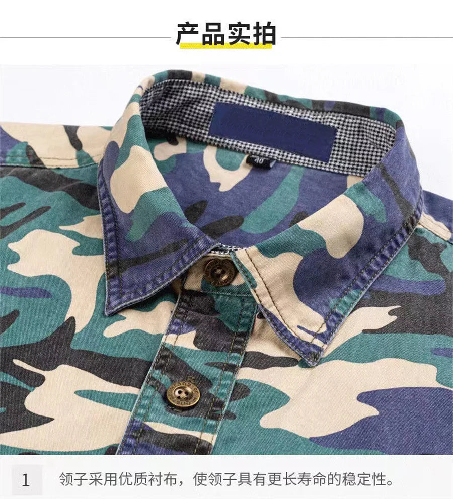 Camouflage Men Cotton Shirts Long Sleeve Printed Cowboy Shirt Jacket Man Casual Outdoor Climbing Tops Streetwear Cargo Clothing