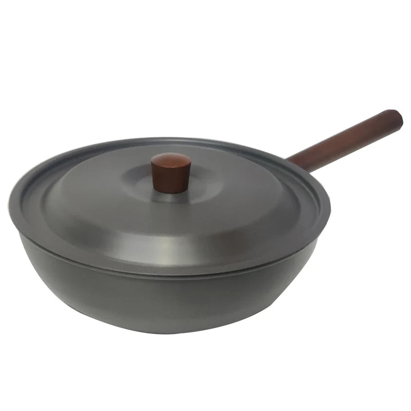 Aluminum Camping Wood Handle Wok Cookware, Outdoor Tableware, Picnic BBQ Cooking, Tourism, Kitchen Equipment, 3-4 Persons