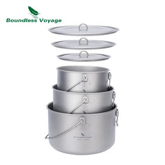 Boundless Voyage Titanium Pot Camping Cookware Hanging Soup Pot with Lid Outdoor Cooking Kit Lightweight Kitchen Ware Tableware