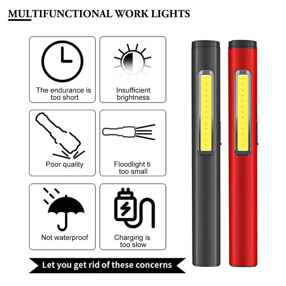 Mini LED Keychain Flashlight 300LM Portable Pen Lamp With Clip Magnet XPE+COB Light Type-C Rechargeable Torch Camping Lantern