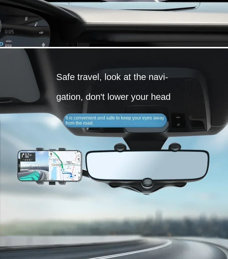 Rearview Mirror Phone Holder Car 360 Rotation Phone Mount Stable Gripper Smartphone Navigation Bracket For iPhone Samsung Xiaomi