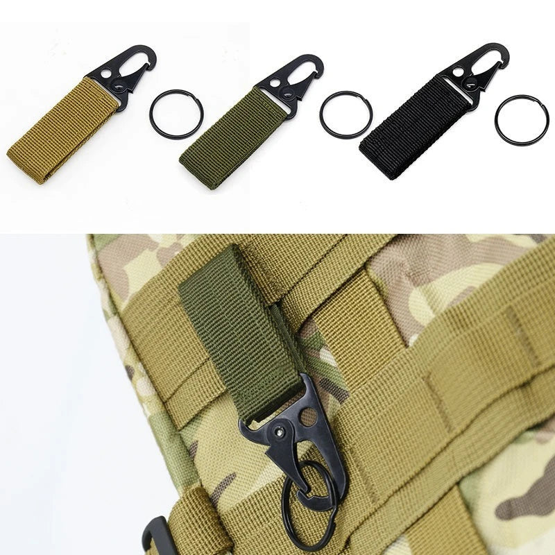 2pcs Tactical Hanging Buckle Molle Nylon Webbing Carabiner Belt Triangle Keychain for Outdoor Climbing Camping Tool Accessory