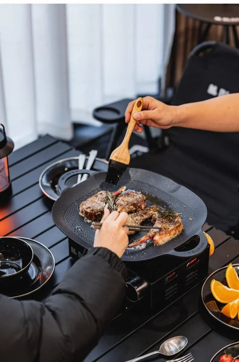 BLACKDOG Grill Pan Non-Stick Outdoor Camping Travel Frying Pan Barbecue Baking Tray Plate Cookware Large Free Grill Ultralight