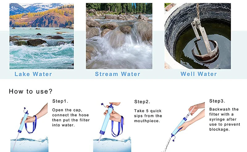 Outdoor Water Filtration Survival Water Filter Straw Water Filtration System Drinking Purifier For Emergency Hiking Camping