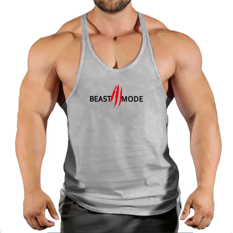 Brand Fitness Clothing Men ’s Cotton Beast Mode Letter Print Tank Top Muscle Sleeveless Undershirt Gym Running Vest