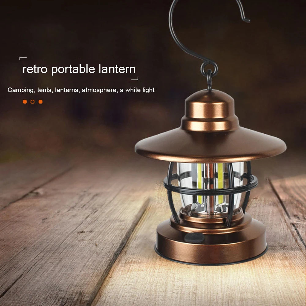 Vintage Camping Lantern Lamp Outdoor Mountaineering Camping Portable Lighting Lanterns Battery-powered LED Hang Tent Light