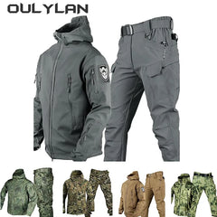 Shark Skin Warmth Jackets Pants Set Men Tactical Camo Outdoor Jacket Trousers Autumn Winter Thicken Soft Shell Clothes