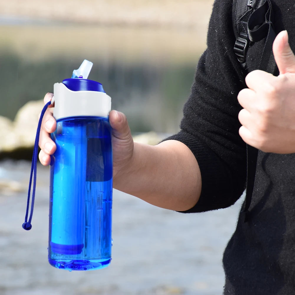 750ml Outdoor Water Filter Drinking System Bottle Survival Camping Water Filtration Bottle Purifier for Camping Hiking Traveling