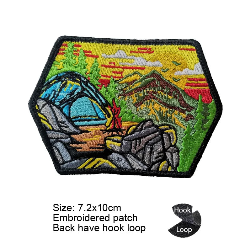 3D Embroidery Camping Mountaineering Unique Hot Air Balloon, Landscape Backpack, Custom Patches for Clothing, New Design