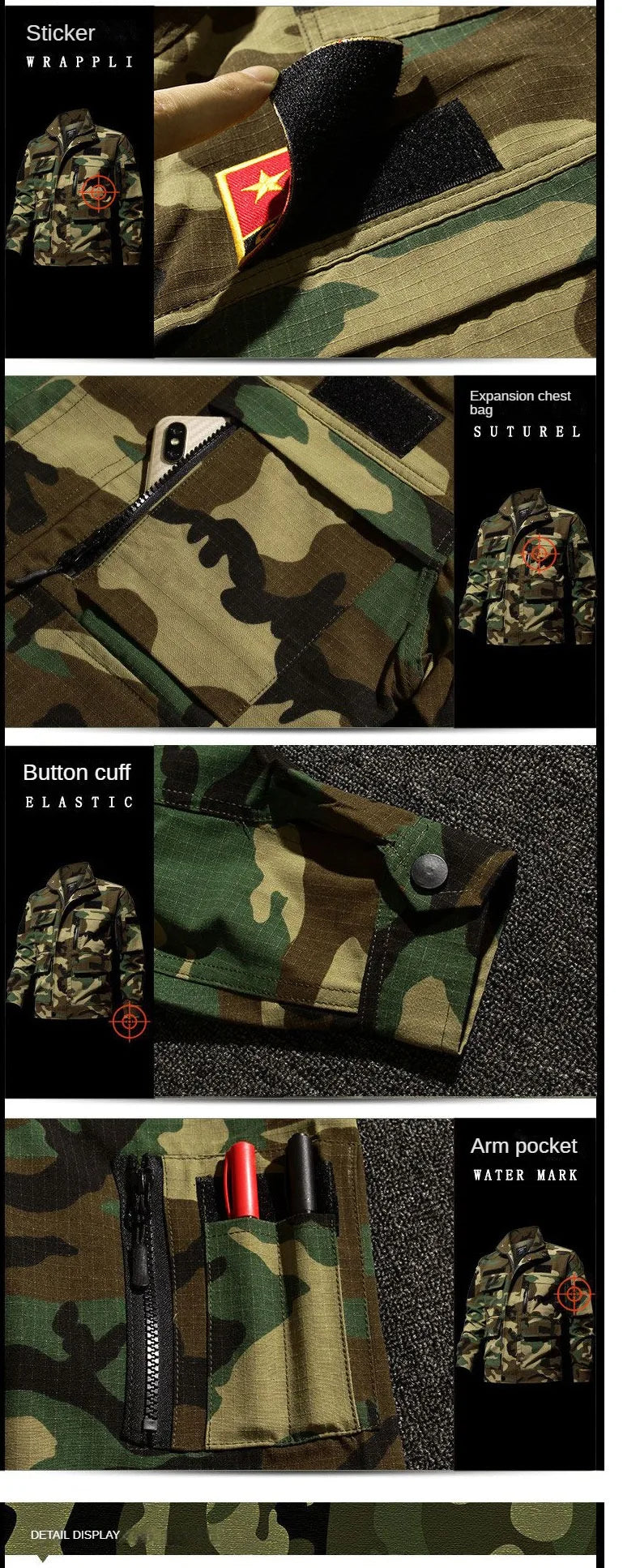 Polyester Cotton Spring Autumn Camouflage Clothing Breathable Labor Protection Outdoor Mountaineering Style Men's Suit