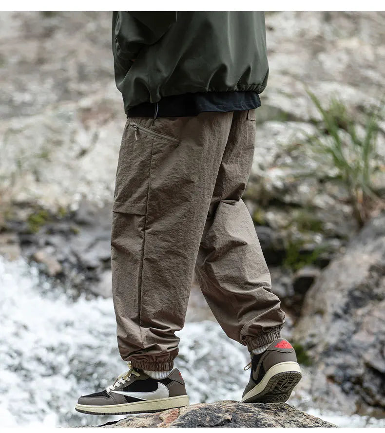 TFETTERS Autumn Men Cargo Pants 2024 Multi Pocket Waterproof Solid Color Casual Pants 100% Nylon Outdoors Tourism Men Clothes