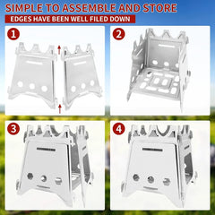 Portable Camping Wood Stove with Stainless Steel Folding Lightweight Firewood Stove For Outdoor Hiking Traveling BBQ Picnic