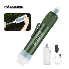 PACOONE Outdoor Survival Water Filter Camping Equipment Water Purifier Water Filtration Emergency Supplies for Camping Hiking