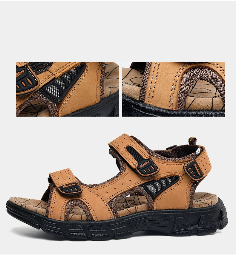 Genuine Leather Men's Sandals Summer Leisure Men Shoes High Quality Soft Casual Sandals for Men Beach Hiking Men's Shoes Size 46