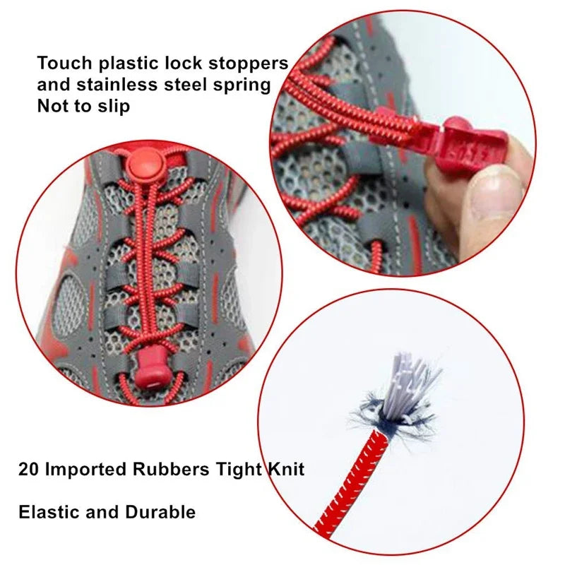 1 Pair 22 Colors Elastic Hiking Shoelaces Round Locking No Tie Shoe Laces Kids Adult Quick Lazy Laces Rubber Sneakers Shoelace