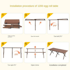 Outdoor Camping Table Wood Folding Grain Carbon Steel Egg Roll Portable Beach Table Camping Chair Tourist Plate Table