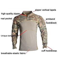 HAN WILD Tactical Shirt Men Clothing Elasticity Hunting Shirts Combat Shirt Camo Softair Climbing Shirt Hiking Camping Clothing