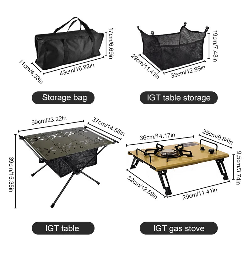 WESTTUNE Camping Table with IGT Stove Portable Aluminum Alloy Folding Table with Accessories Multifunctional Outdoor Tables