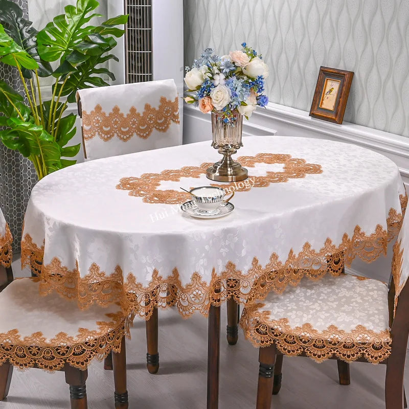 Oval Table Cloth White Embroidered Fold Tea Table Juppe Dining Table Cover Tablecloth Table Home Lace Art Dust Cover Chair Cover