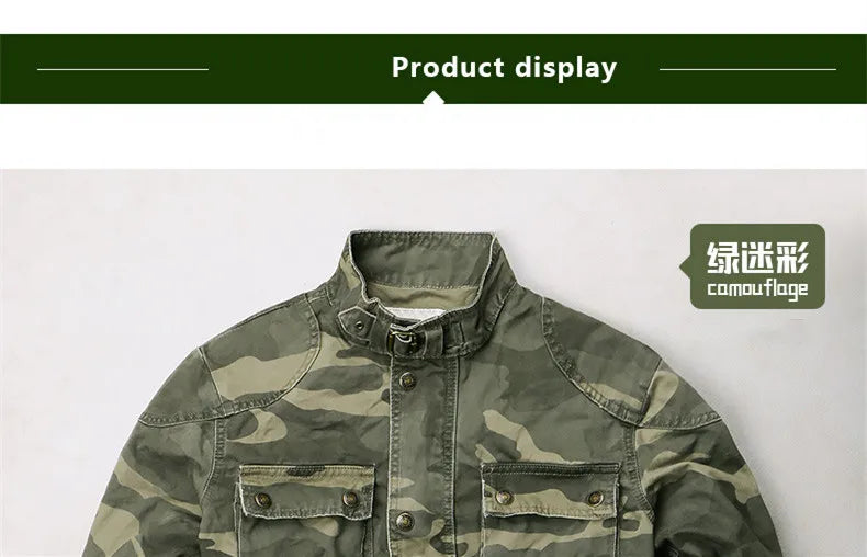 Autumn Fit Casual Camouflage Men's Jacket Zipper Green Tooling Overalls Outdoor Trekking Training Hunting Clothing Combat Sports