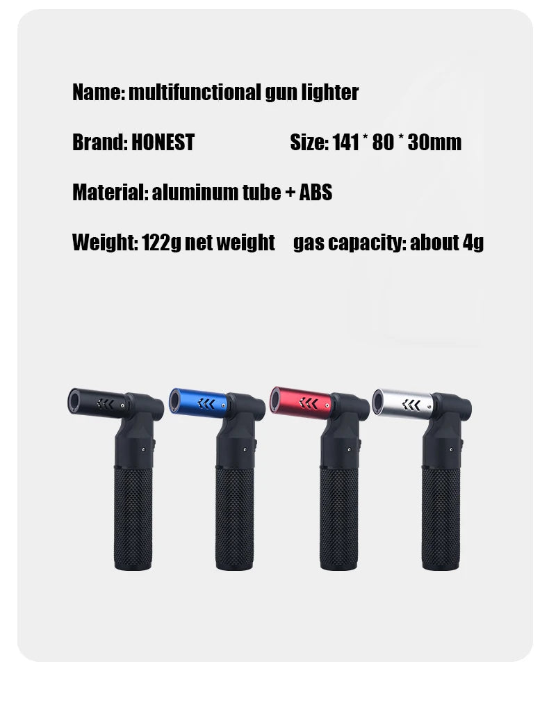 Honest Gun Strong Windproof Blue Flame Cigar Adjustment  Spray Gun 1300 ° Outdoor Camping Stylish Torch Lighter Gadgets