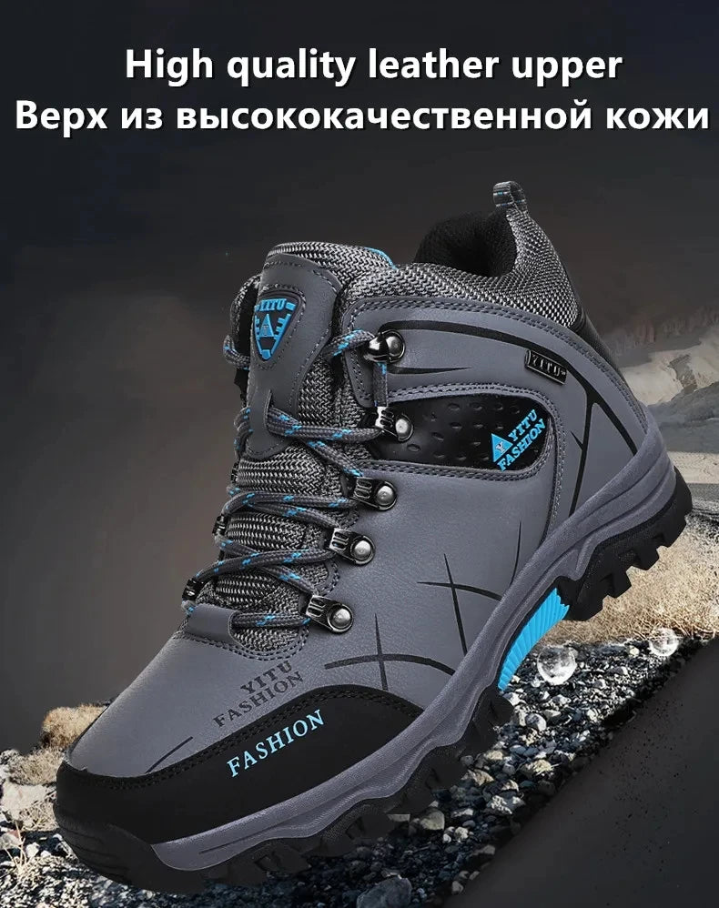 Brand Men Winter Snow Boots Waterproof Leather Sneakers Super Warm Men's Boots Outdoor Male Hiking Boots Work Shoes Size 39-47